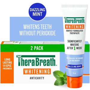 TheraBreath Whitening Toothpaste. Peroxide-Free & Anticavity. Dazzling Mint. 4 oz. 2-Pack