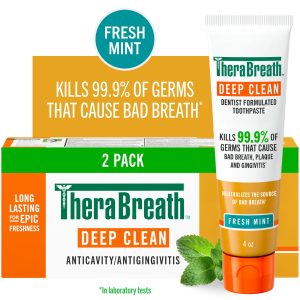 TheraBreath Deep Clean Toothpaste. Helps Fight Bad Breath. Fresh Mint. 4 oz. 2-Pack